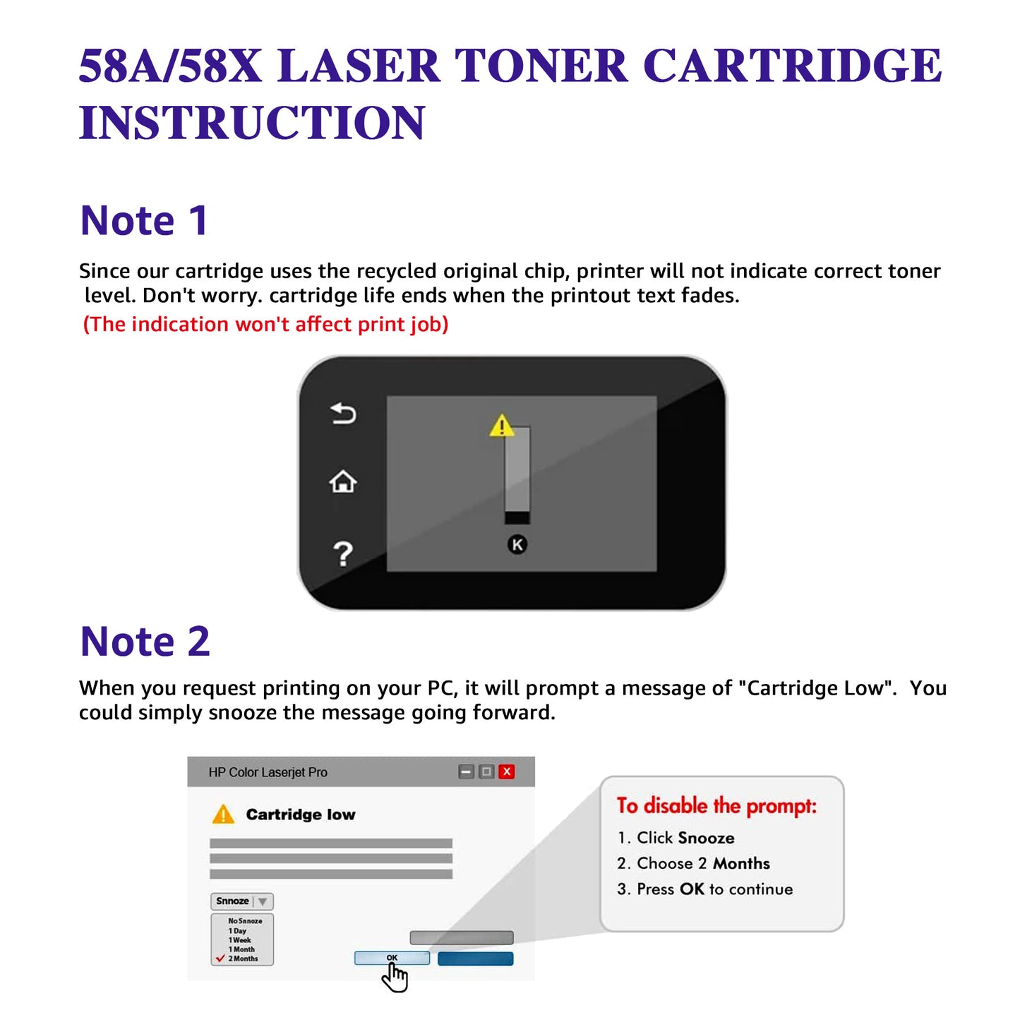 Compatible for HP 58A (CF258A) Toner Cartridge (Black, 1 Pack)