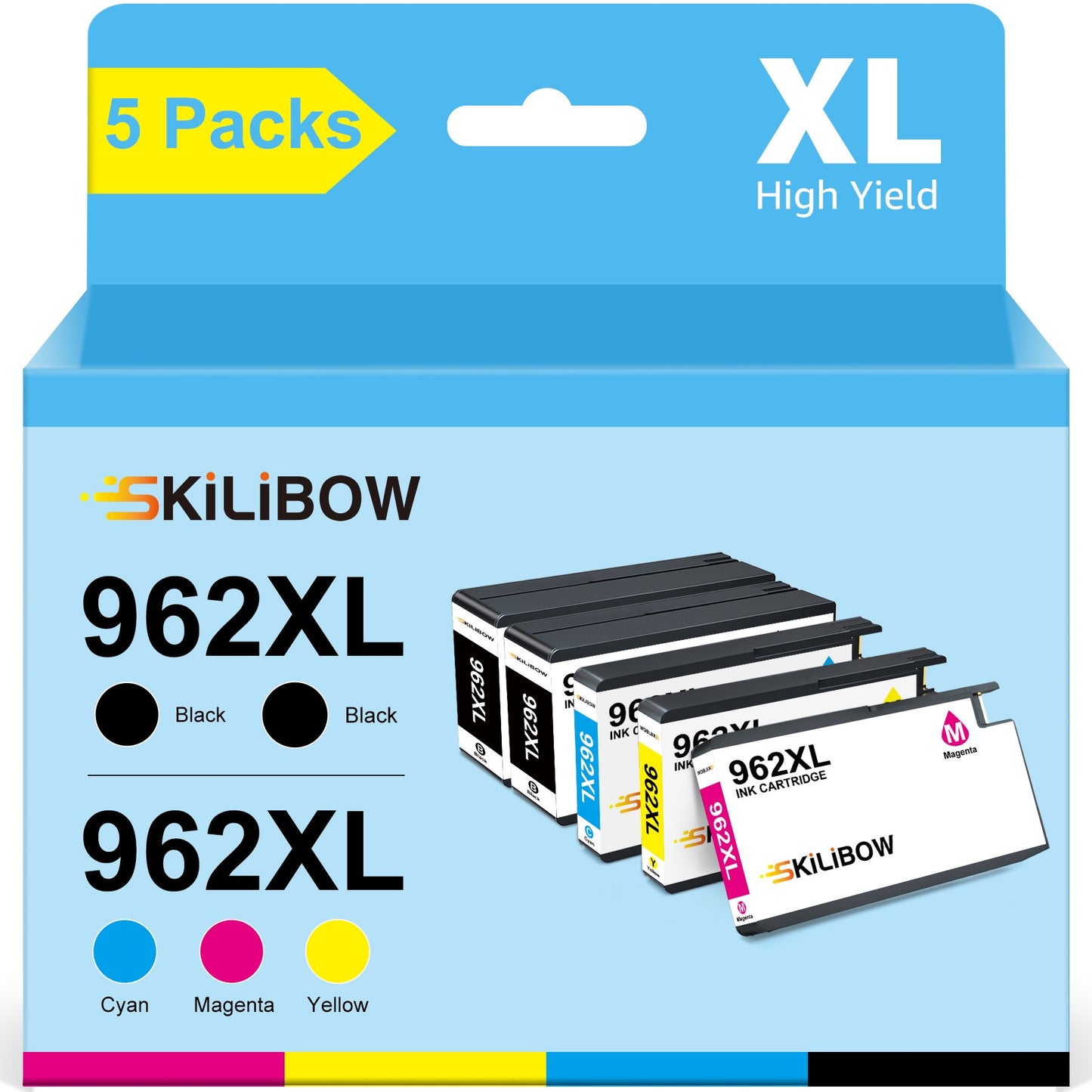 962XL Ink Cartridge (5-Pack) Replacement for HP(2Black/1C/1Y/1M)