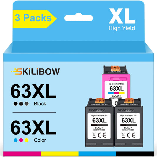 63 Ink Cartridges Replacement for HP Ink 63 63XL Works for HP (2 Black, 1 Tri-Color)