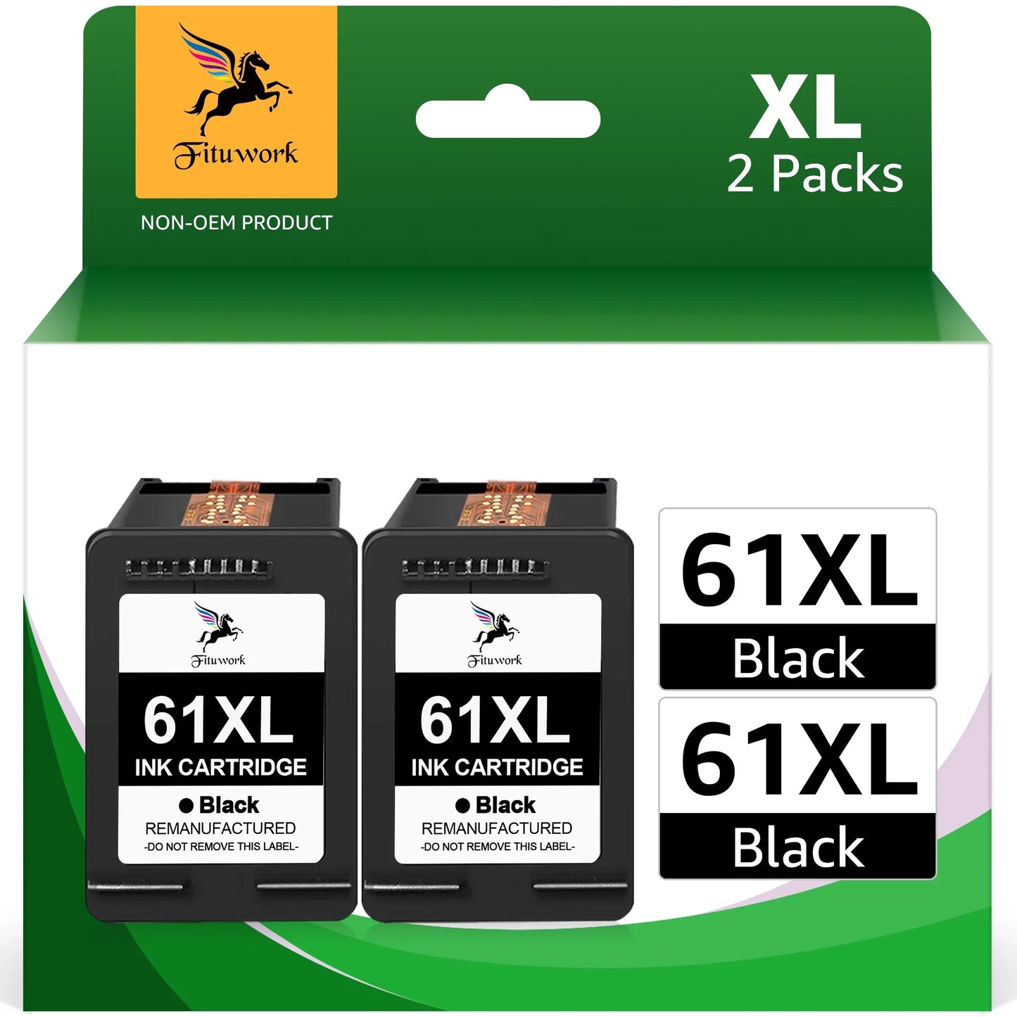 61XL Black Ink Cartridge 61 Black Ink Replacement for HP(Black, 2-Pack)