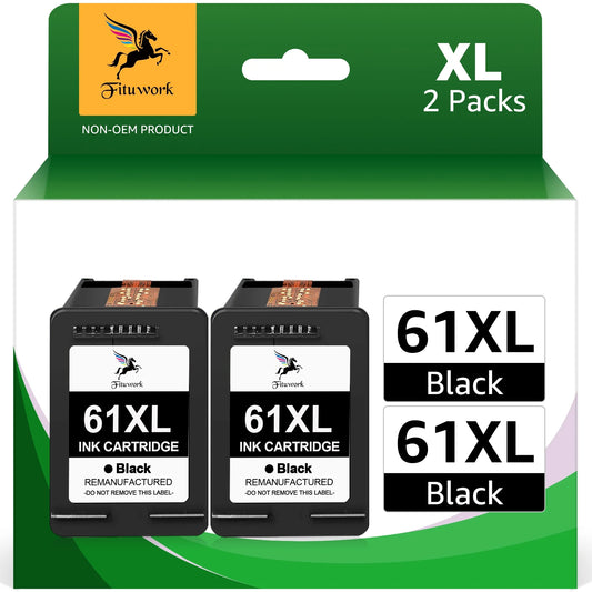 61XL Black Ink Cartridge 61 Black Ink Replacement for HP(Black, 2-Pack)