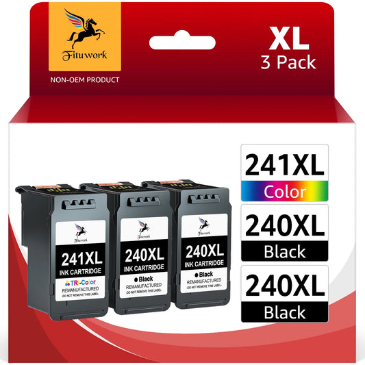 240XL 241XL Ink Cartridges for Canon(2 Black, 1 Tri-Color)