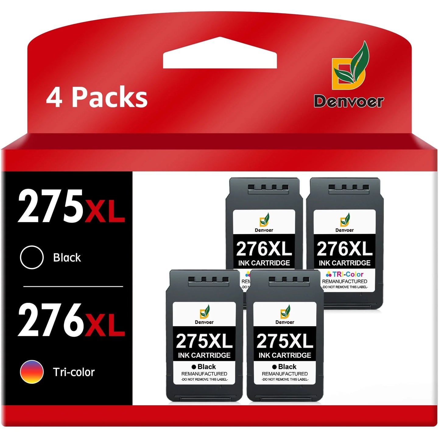 275XL 276XL Ink Cartridge Replacement for Canon(2 Black, 2 Tri-Color)