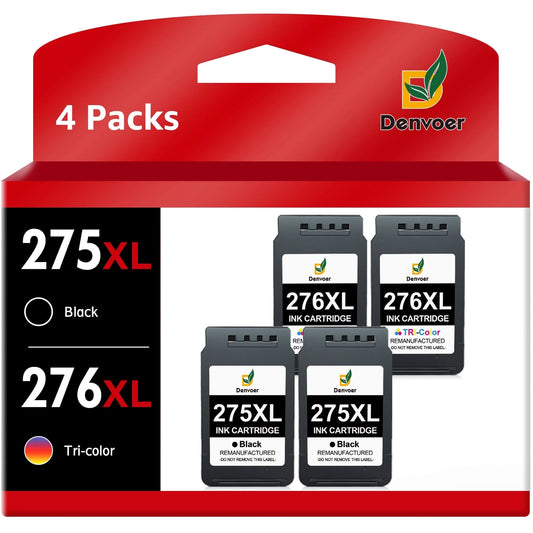 275XL 276XL Ink Cartridge Replacement for Canon(2 Black, 2 Tri-Color)