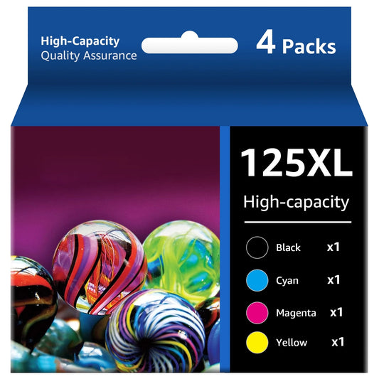 4-Pack 125 Ink Cartridge Replacement for Epson (1 Black, 1 Cyan, 1 Magenta, 1 Yellow)