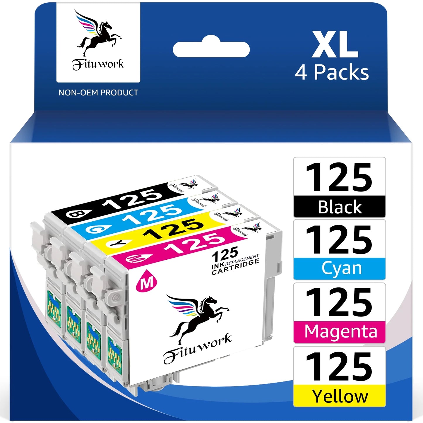 T125 125XL Ink Cartridge Replacement for Epson (4-Pack, 1 Black, 1 Cyan, 1 Magenta, 1 Yellow)