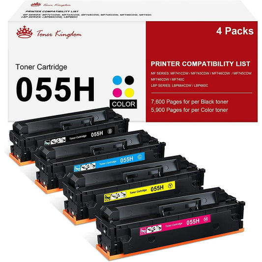 055 055H Toner Cartridge 4 Pack Compatible Replacement for Canon Cartridge 055 055H Color ImageCLASS MF743Cdw MF741Cdw MF745CdwMF746Cdw LBP664Cdw Laser Printer (Black Cyan Magenta Yellow)