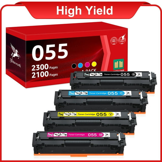 055H 055 Toner Cartridges Compatible for Canon 055(1Black, 1Cyan, 1Yellow, 1Magenta, 4-Pack)