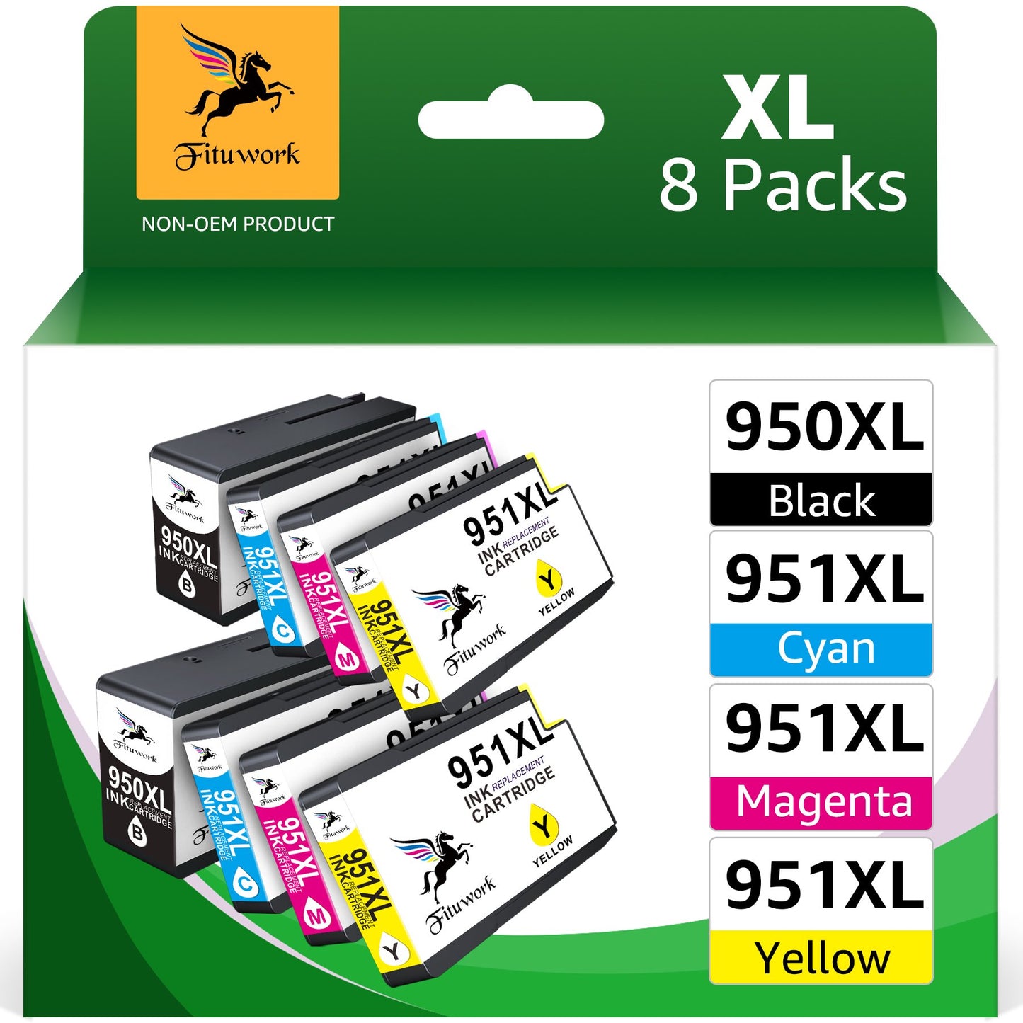 8-Pack 950XL 951XL Ink Cartridges Combo Pack (2 Black, 2 Cyan, 2 Magenta, 2 Yellow)