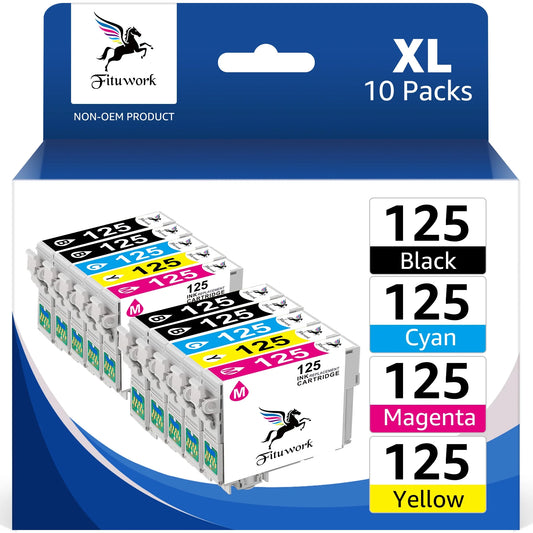 10-Pack 125 Ink Cartridge Replacement for Epson(4 Black, 2 Cyan, 2 Magenta, 2 Yellow)