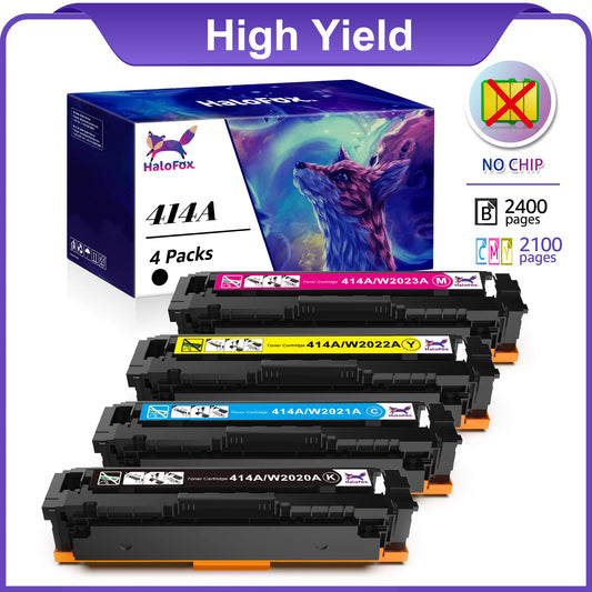 4X 414A Toner Cartridges(NO Chip)Replacement for HP (Black Cyan Magenta Yellow)