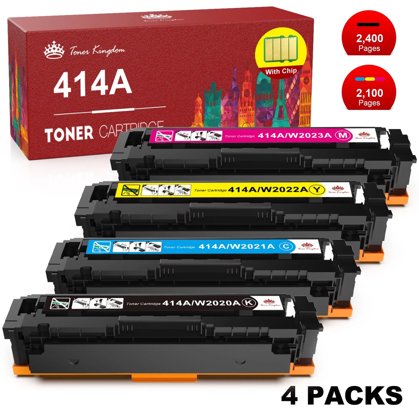 414A Toner Cartridge 4 Pack (With Chip) Compatible Toner Cartridge Replacement for HP (4 Pack)