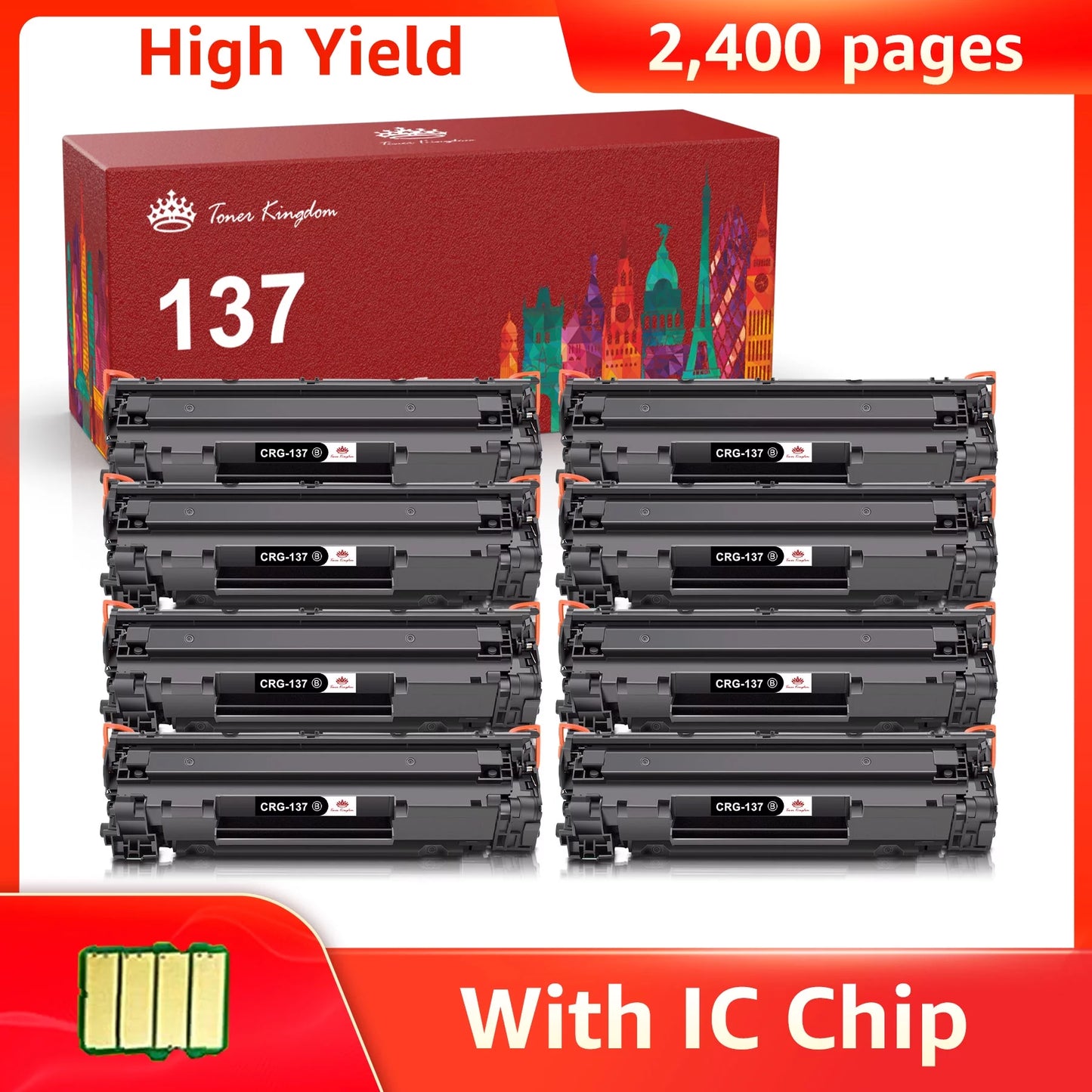 137 Toner Cartridge 8-Pack Compatible for Canon Printers