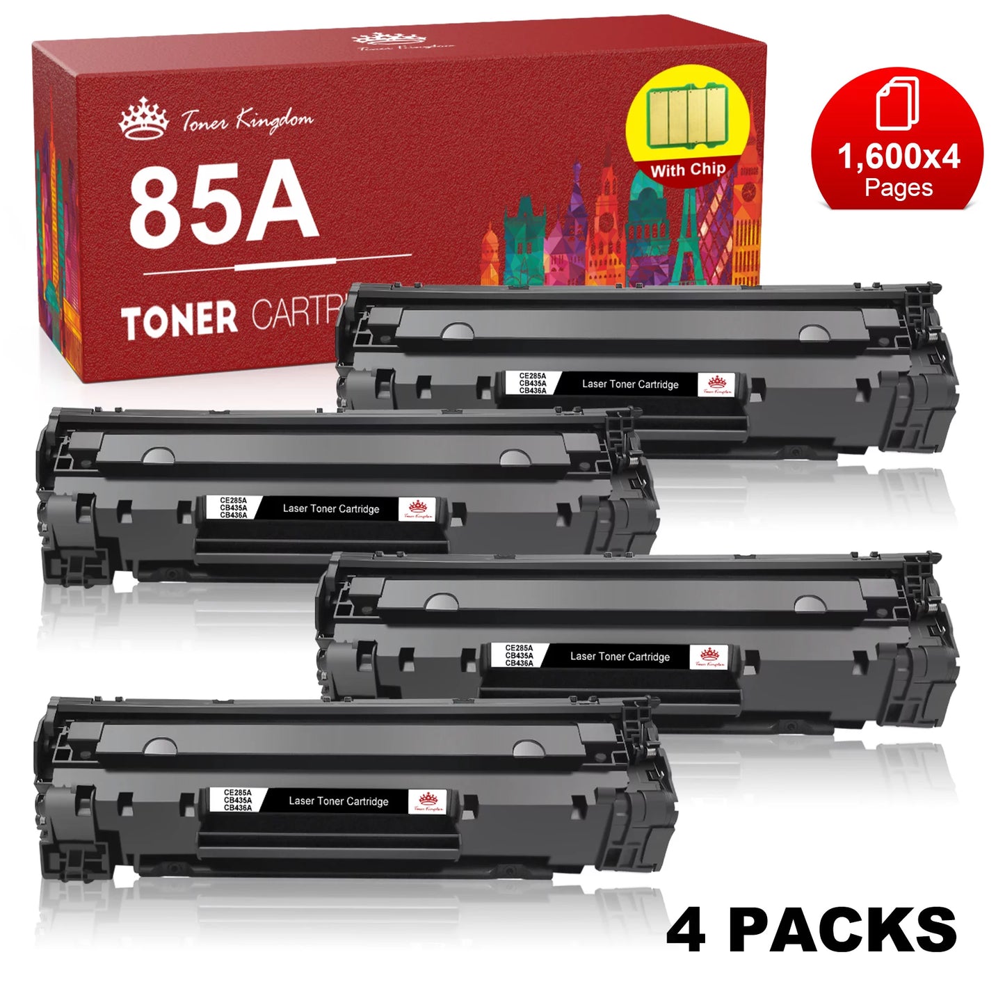 CE285A 85A Black Toner Cartridge Replacement for HP Printers (4-Pack,Black)