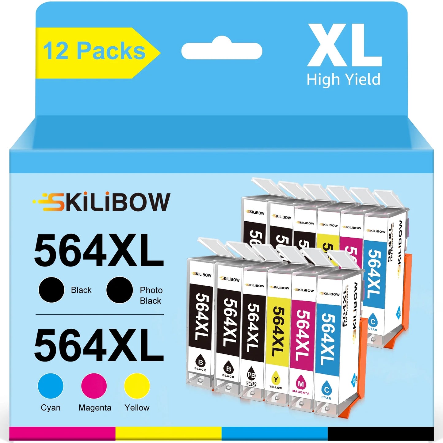 564XL Ink Cartridge HP Printers Replacement  Compatible with Photosmart 7510 7515 7520 7525 C309a Printer (12 Pack with Photo Black)