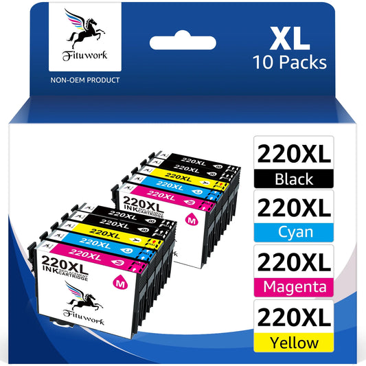 220XL Ink Cartridge Replacement for Epson 220  WF-2760 WF-2630 WF-2650 WF-2660 XP-320 XP-420 Printer(Black,Cyan,Magenta,Yellow) 10-Pack