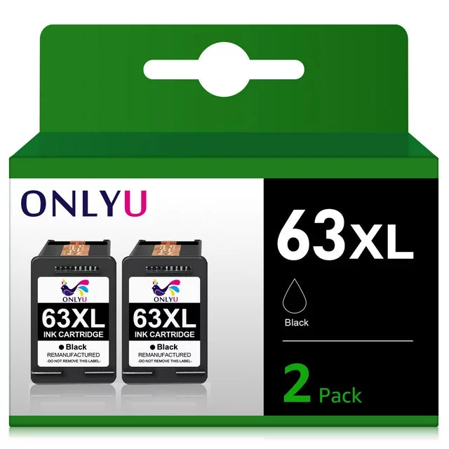 ONLYU 63XL Black Ink Cartridges 63 Black  5258 Envy 4520 4512 Deskjet 1112 2132 3630 3632 Printer (Black, 2 Packs)