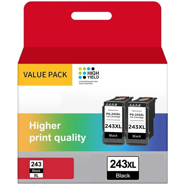 PG243 PG-243 Black Ink Cartridge for Canon Series Printer Canon PG-243 Black Ink Cartridge, Pigment-Based Ink (2 Black)