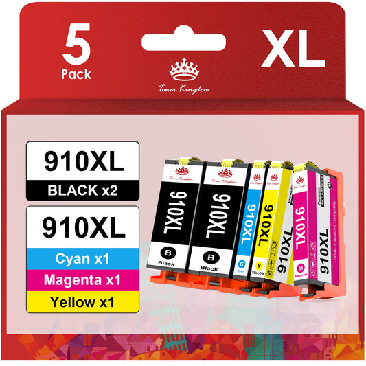 5-Pack 910XL Ink Cartridges for HP 910 XL 910XL  (2 Black Cyan Magenta Yellow, 5-Pack)