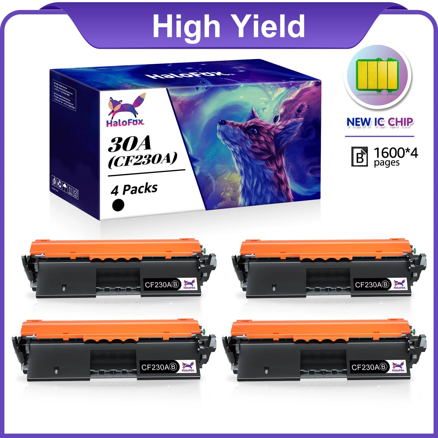 CF230A 30A Toner Cartridge 4-Pack Compatible Toner Cartridge for HP Printer (Black)