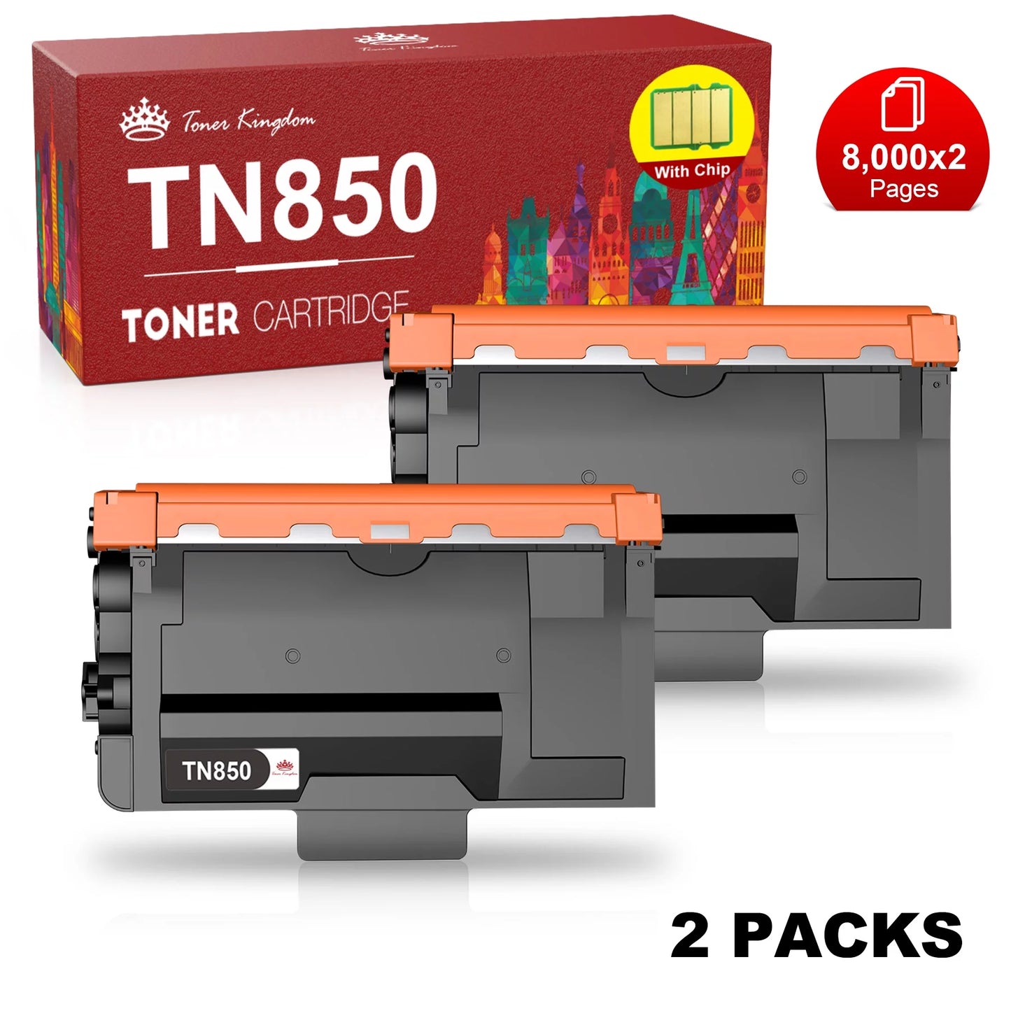 TN850 Toner Cartridges, Replacement for Brother (Black, 2-Pack)