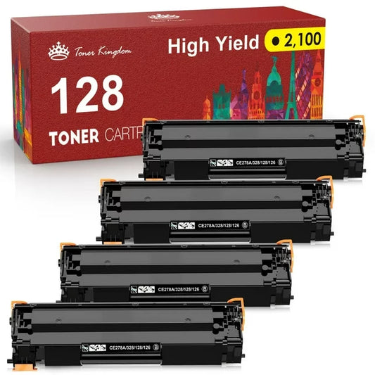 128 Black Toner Cartridge, Replacement for Canon Printer, 4 Pack