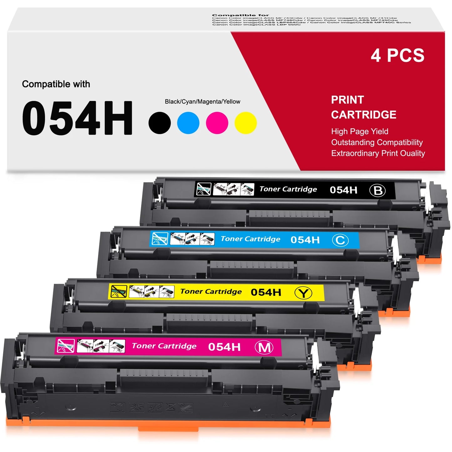 054 054H Toner Cartridges Replacement for Canon (Black, Cyan, Magenta, Yellow, 4-Pack)