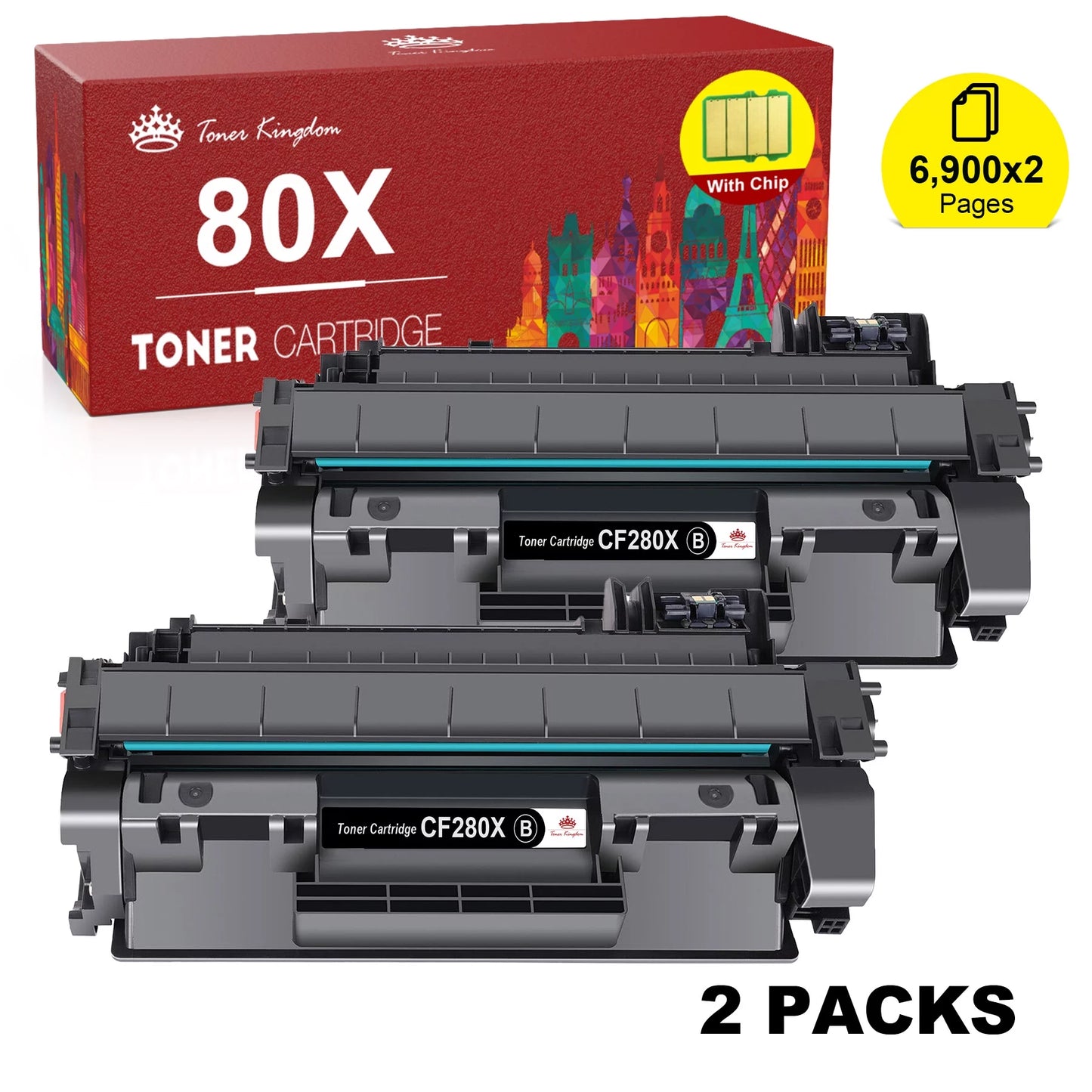 80X CF280X Compatible Toner Cartridge Replacement for HP (Black, 2 Black) High-Yield