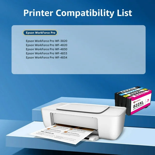 822 ink compatible for Epson 822XL Ink  WF-4830 WF-4833 WF-4834 Printer (2-Black)