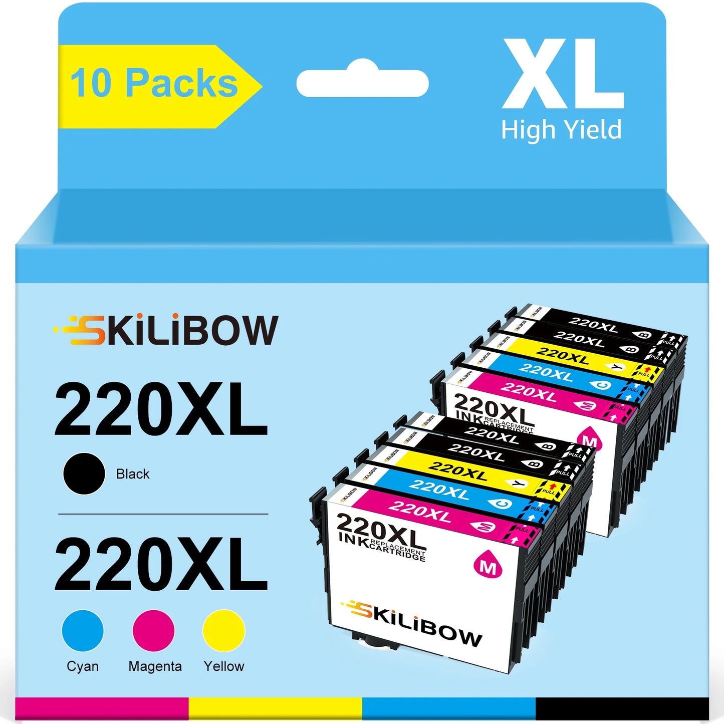 220 Ink Compatible Epson 220XL Ink Cartridges for Epson WF-2630 WF-2750 WF-2760 WF-2650 XP-320 XP-420 Printer(10-Pack,4 Black,2 Cyan,2 Magenta,2 Yellow)