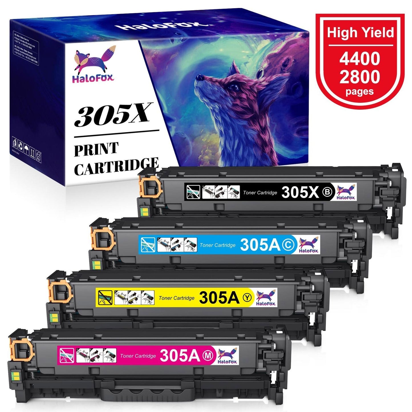 305X 305A Toner Cartridge Replacement for HP(Black, Cyan, Magenta, Yellow)