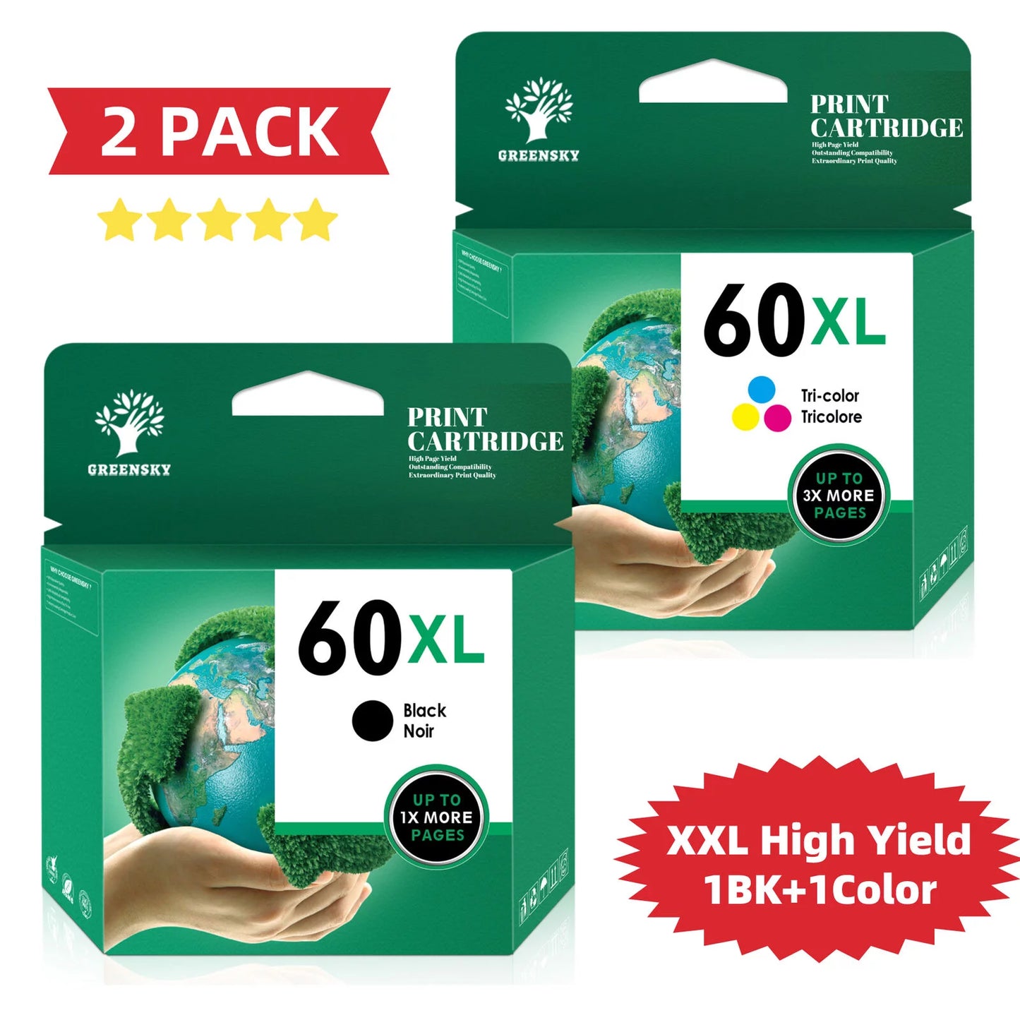 Greensky 60XL Ink Replacement for HP (2 Pack)