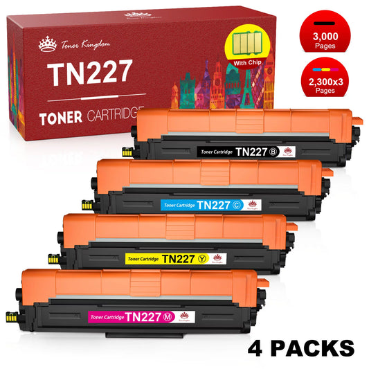 High Yield TN227 TN223 BK/C/M/Y Toner Cartridges Compatible for Brother Printers (4 Pack)