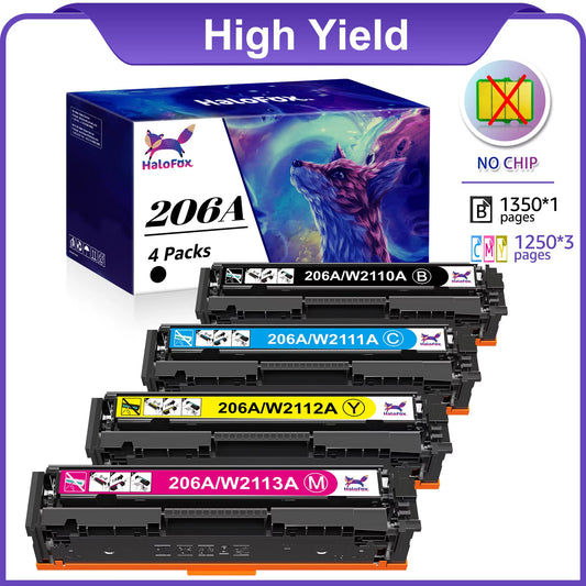 206A W2110A Toner for HP Printer,Black Cyan Magenta Yellow,4 Pack(No Chip)