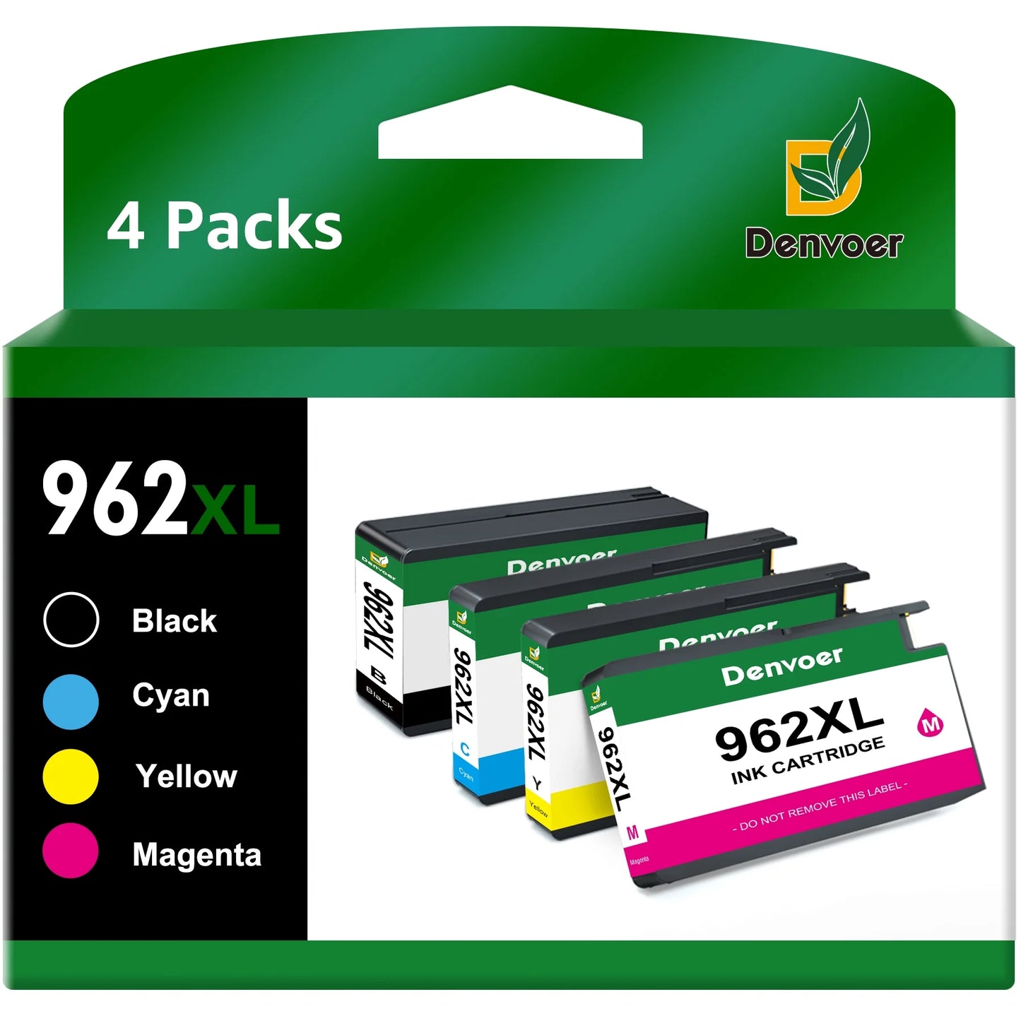 962XL Ink Cartridges Combo Pack High-Yield   9012e 9010 9010e 9013 9020 Series, ( 1 Black, 1 Cyan, 1 Magenta, 1 Yellow）