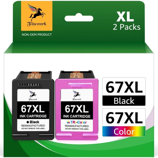 67xl Ink Cartridges for HP 67 Ink Cartridges 2755 2755e 4100 4100e 4155 4155e Envy 6055 6055e 6455 6400 6000 6458(2-Pack, Black, Tri-Color)