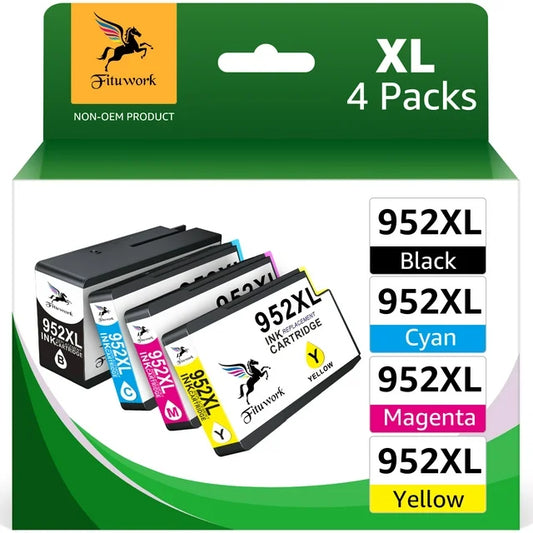 Printer Ink 952XL Latest Upgrade Ink Cartridges  8210 8725 8216 8730 (4-Pack, 1 Black 1 Cyan 1 Yellow 1 Magenta)