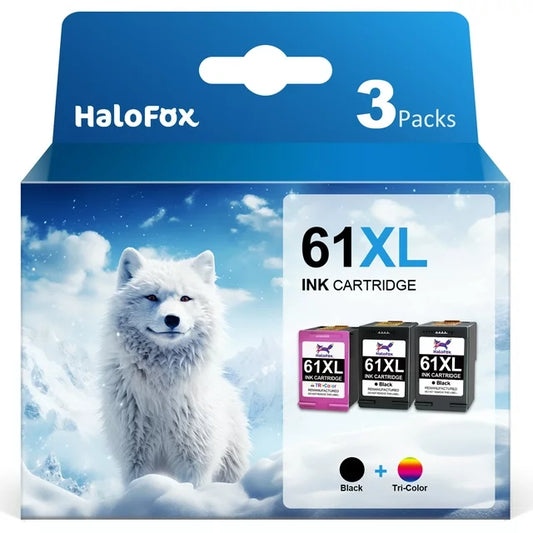 Halofox 61XL 61 XL Ink Cartridge for HP 61 Ink 2541 3050 OfficeJet 4630 4635 2620 Printer (2 Black+1 Color, 3-Pack)