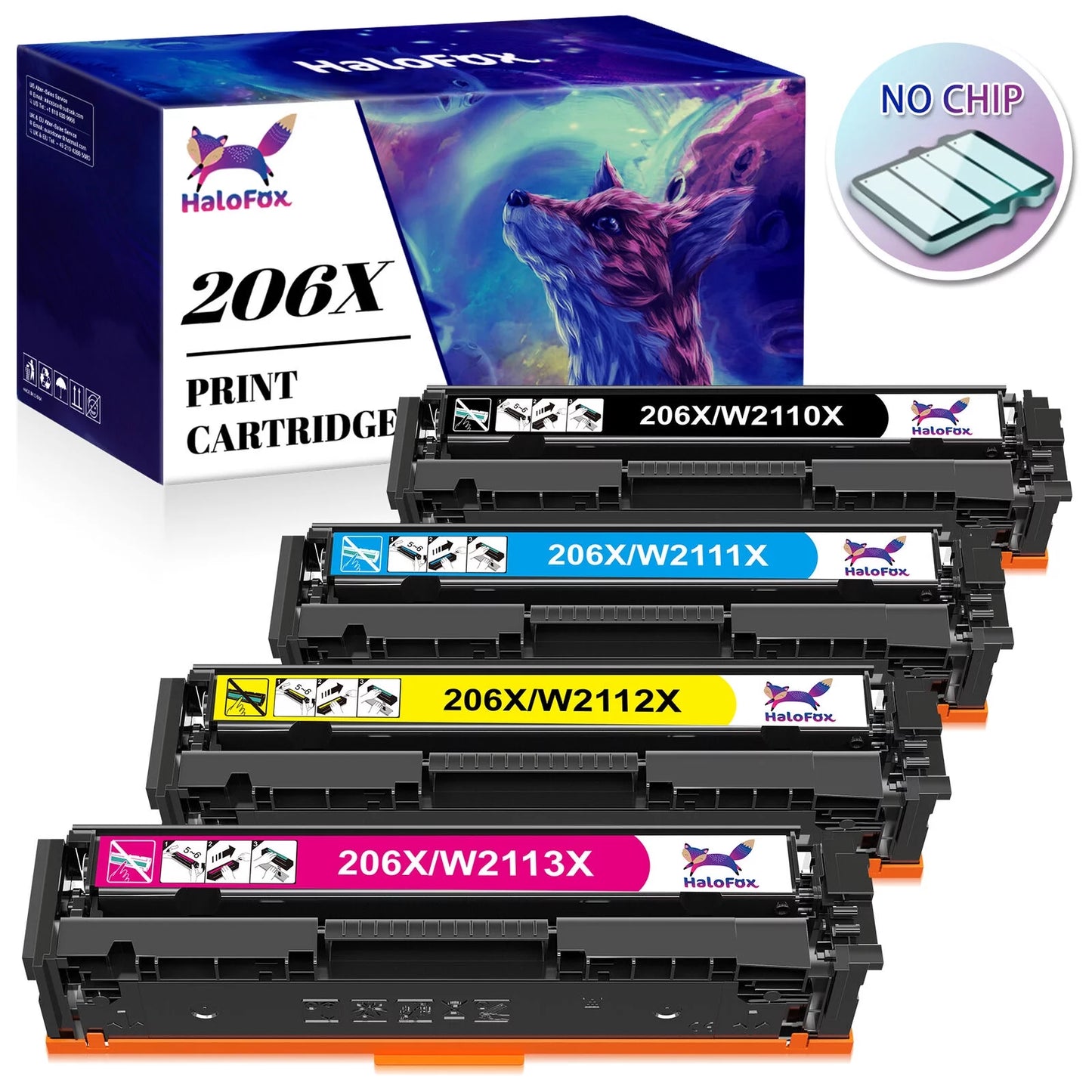 206X 206A Toner Cartridges (No Chip) for HP (BCMY, 4P)