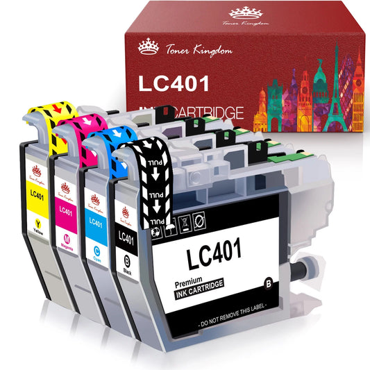 LC401 Ink Cartridge Tonerkingdom for Brother(Black Cyan Magenta Yellow, 4 Pack)