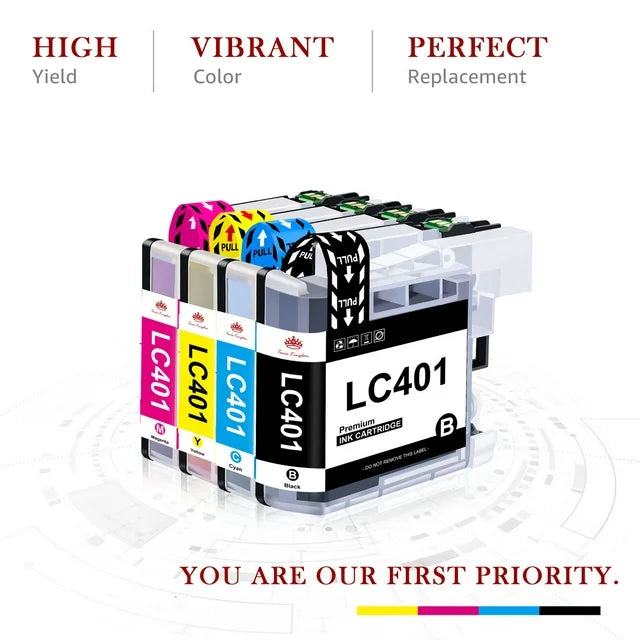 LC401 Ink Cartridge Tonerkingdom for Brother(Black Cyan Magenta Yellow, 4 Pack)