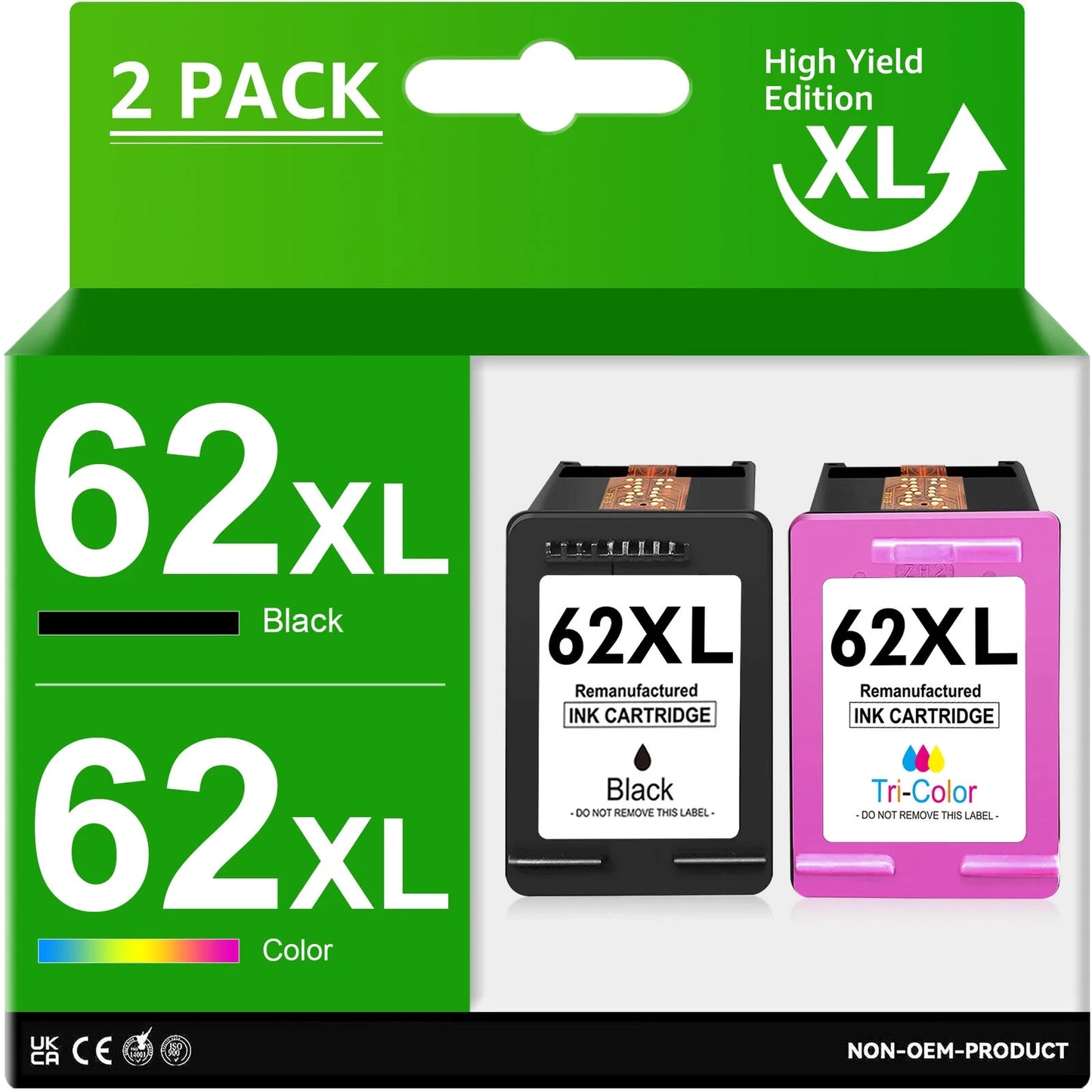 Greensky Printer Ink 62 Replacement for HP (2-Pack)