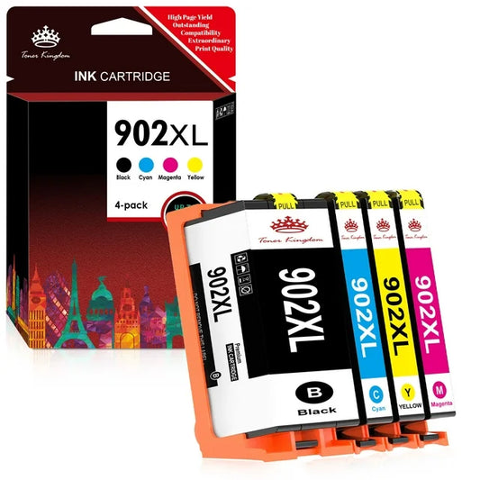 Tonerkingdom 902 XL Ink Cartridge Replacement for HP Printers (Black Cyan Magenta Yellow, 4 Pack)