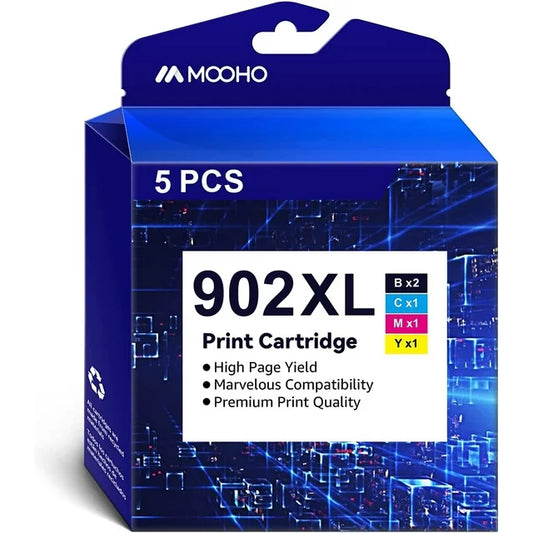 Mooho Ink 902XL Replacement for HP Printer (Black Cyan Magenta Yellow 5 Packs)