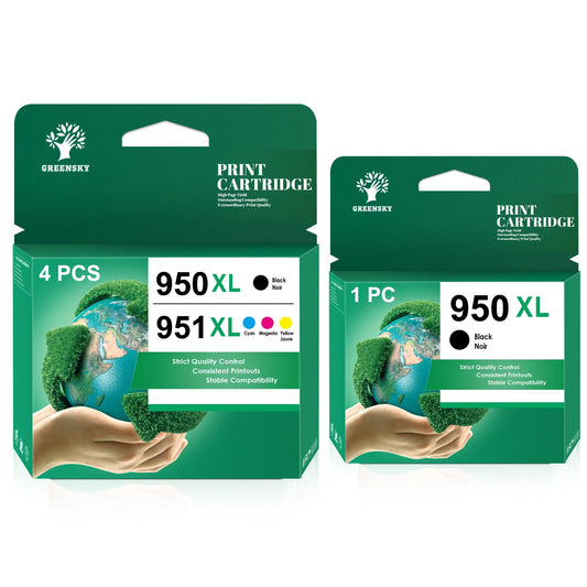 Greensky Printer Ink 950XL 951XL Replacement for HP (Black,Cyan,Magenta,Yellow, 5-Pack)