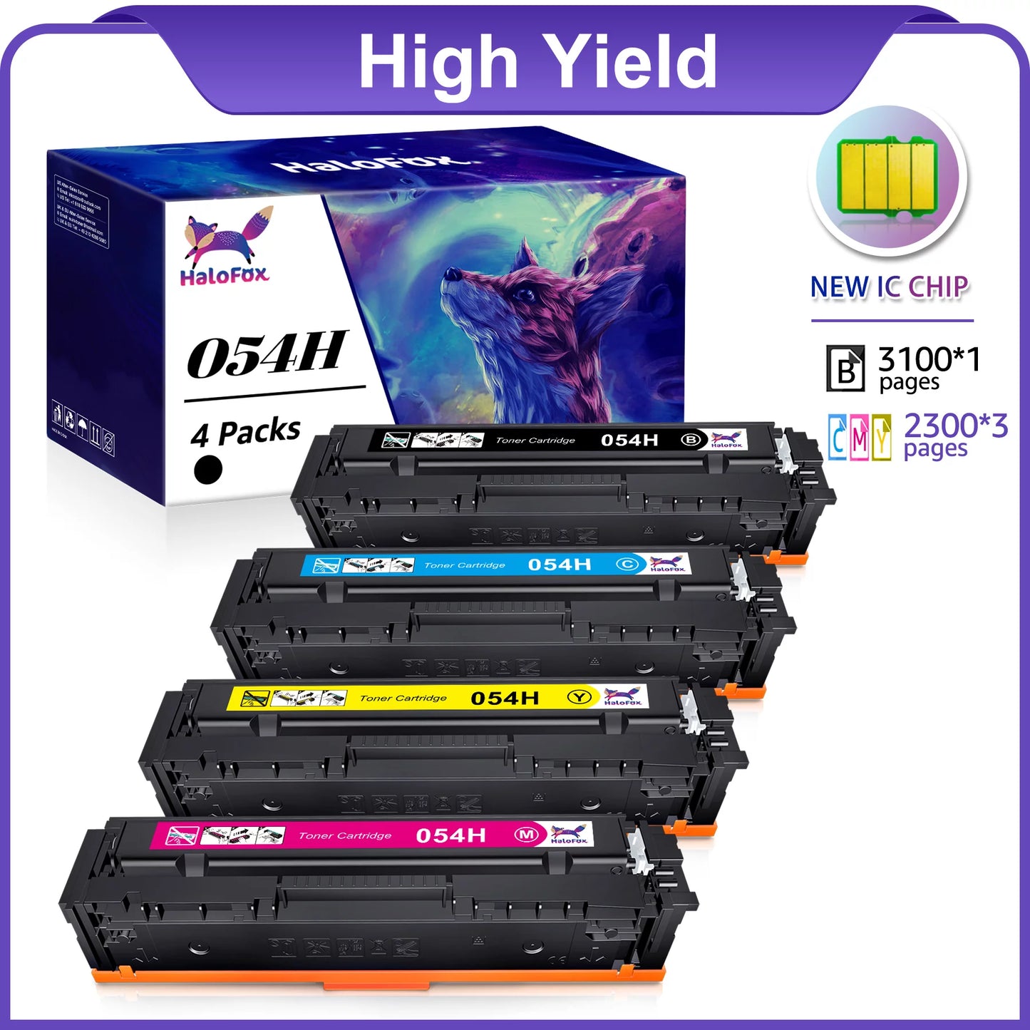 054H Toner Cartridge for Canon Printer,Black Cyan Magenta Yellow,4 Pack