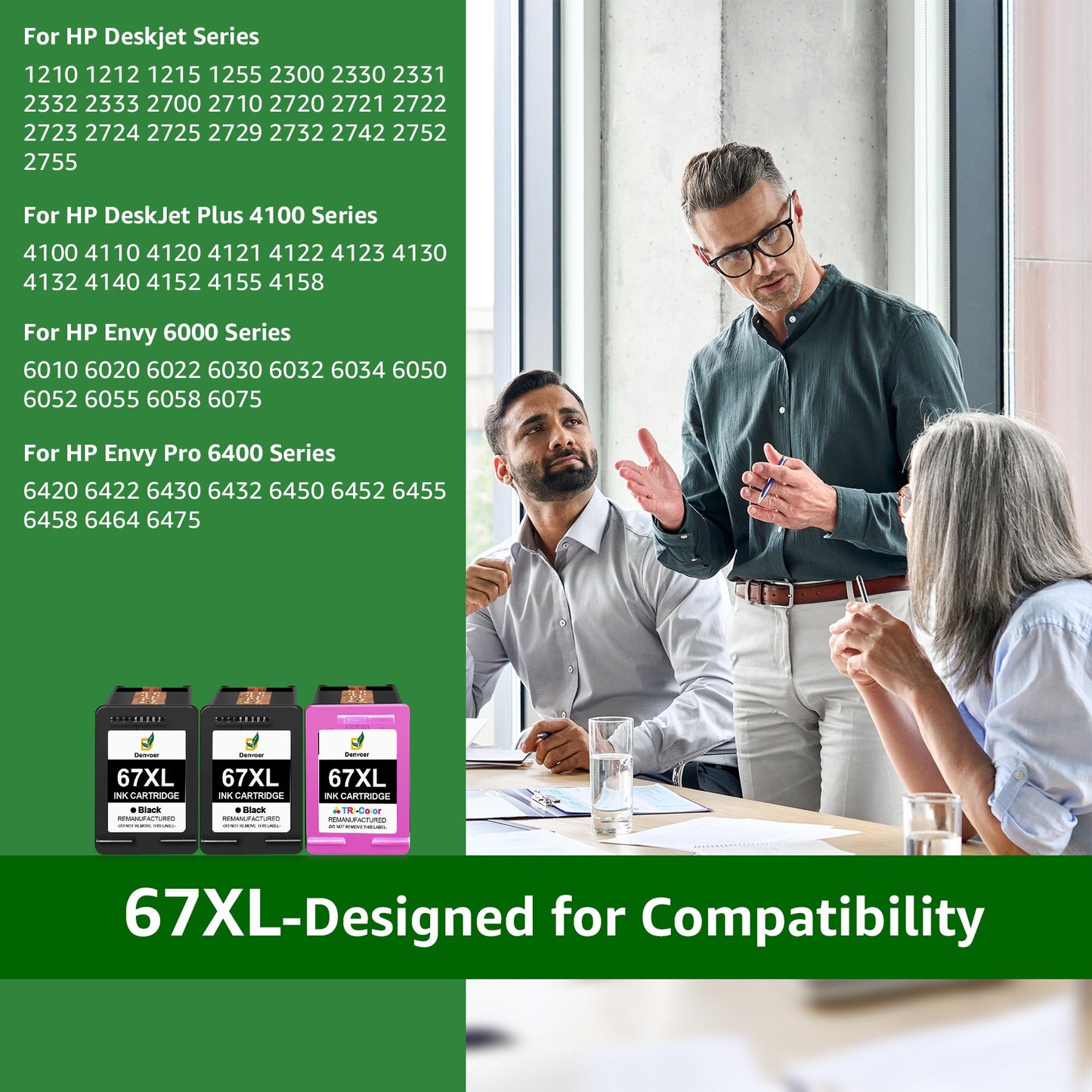 67XL Ink Compatible with HP 67 Ink Cartridges Black (2 Black & 1 Tri-Color)