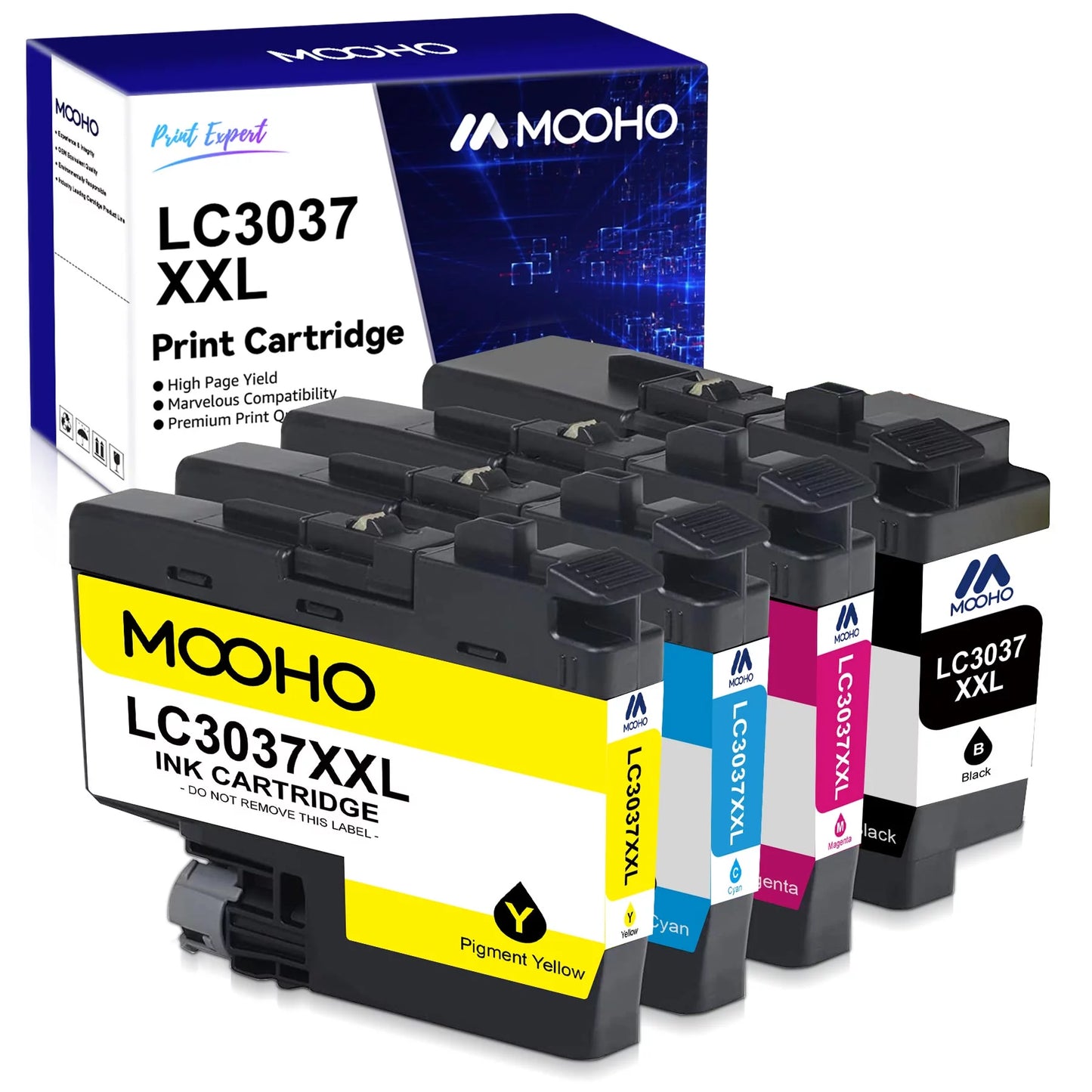 MooHo Compatible Ink Cartridges Replacement for Brother (1 Black, 1 Cyan, 1 Magenta, 1 Yellow)