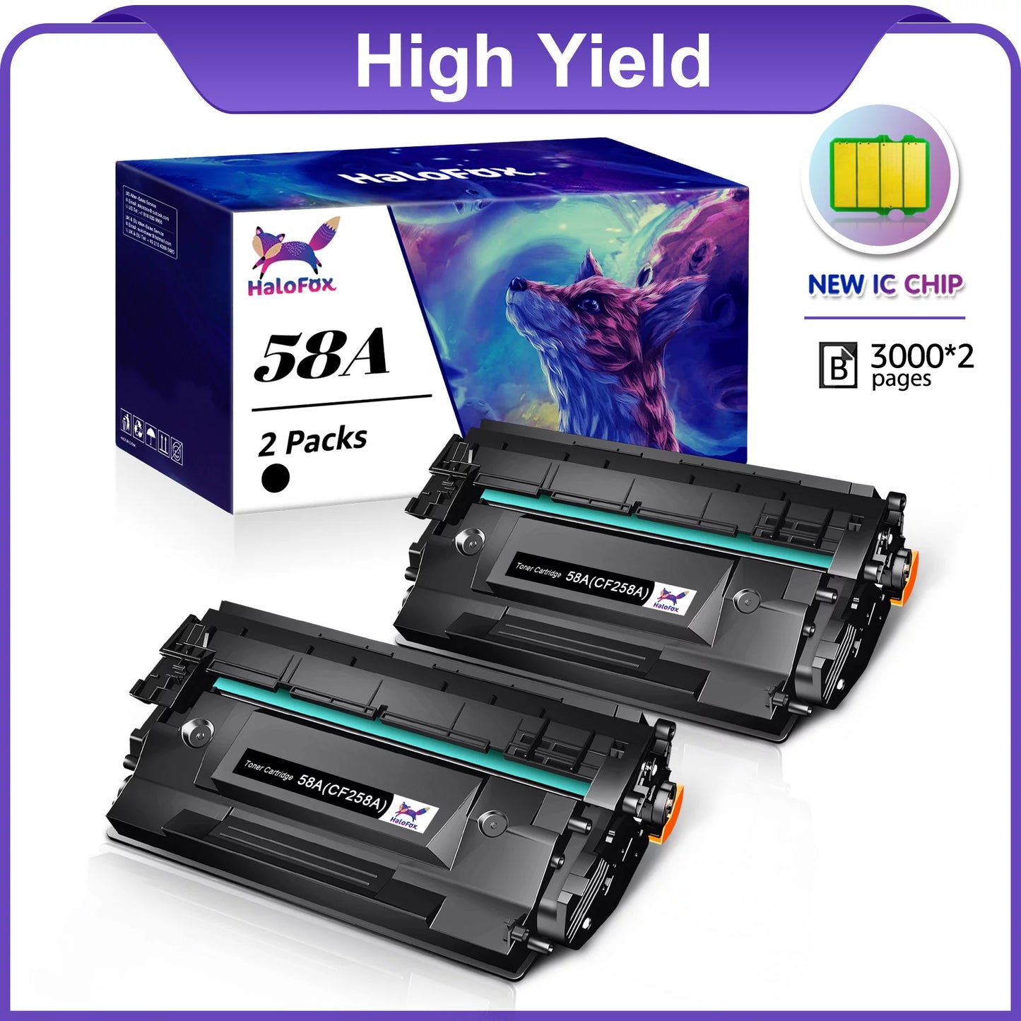 2-pack 58A CF258A Black Toner cartridge with Chip,Compatible with HP Printer