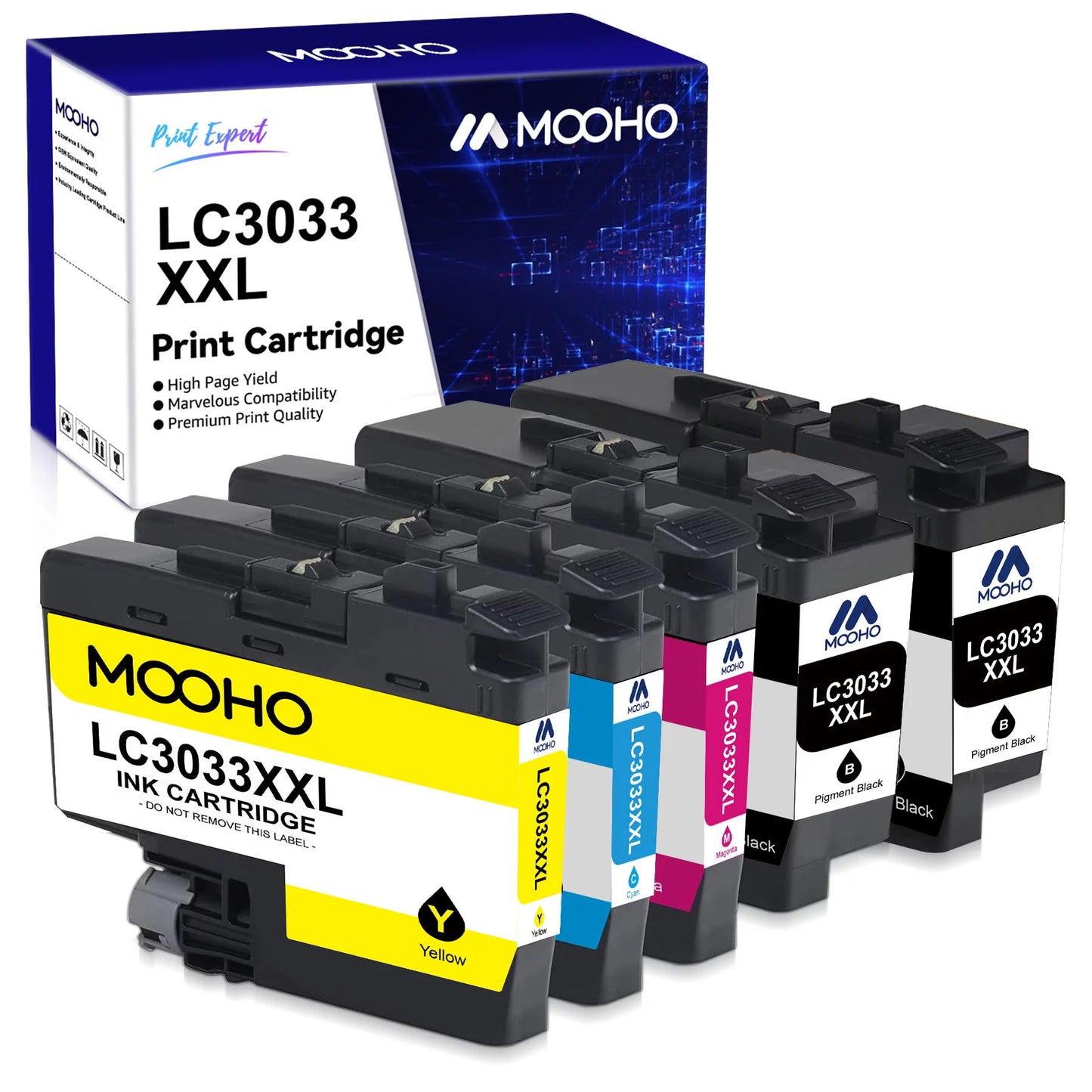 MooHo Ink Cartridges, Compatible for Brother Printer (2Black, 1 Cyan, 1Magenta, 1Yellow)